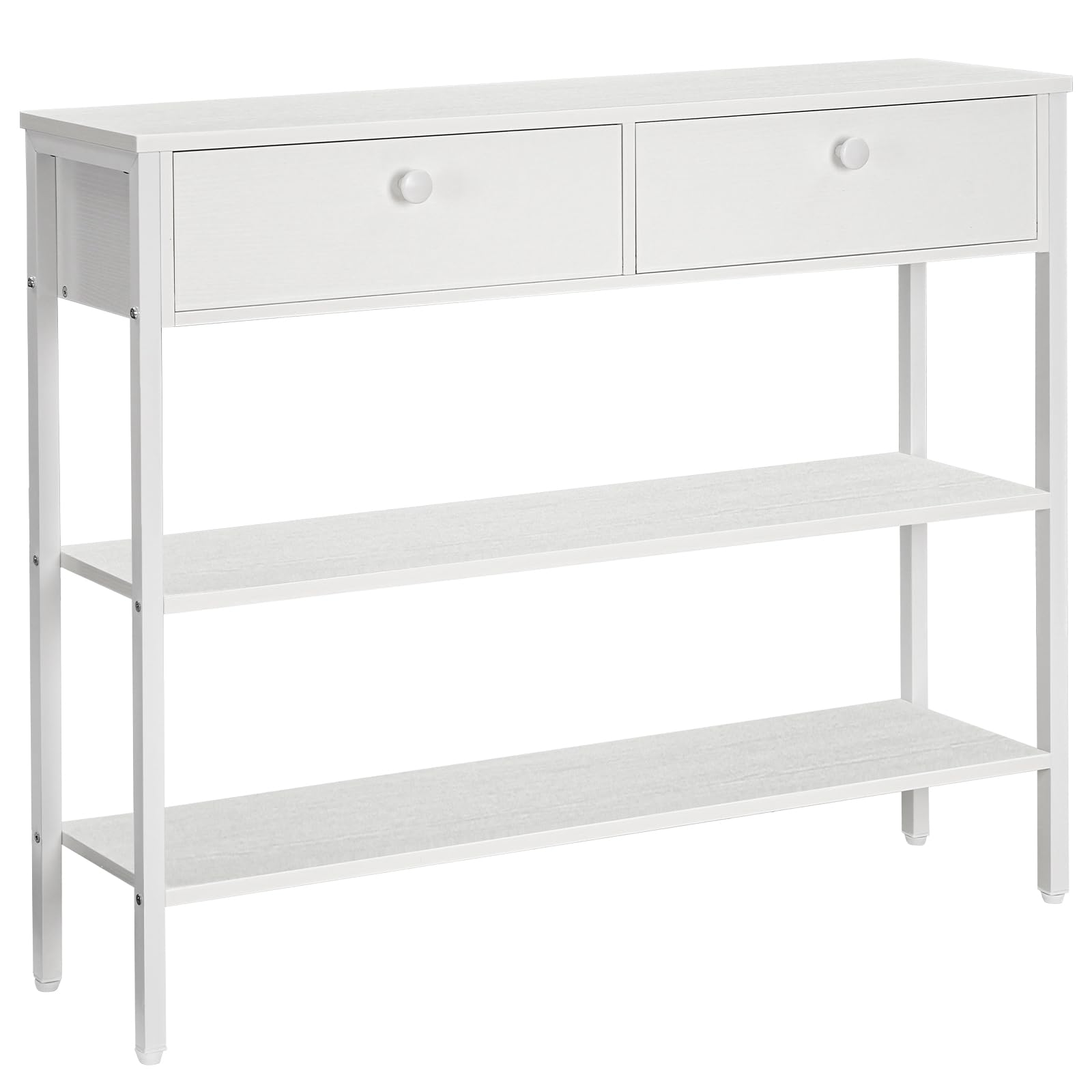 HOOBRO EWW32XG01 - Mesa consola con cajón y 2 estantes de almacenamiento, mesa de sofá con estructura de metal resistente, 100 x 24 x 80 cm, para entrada, pasillo, salón, color blanco