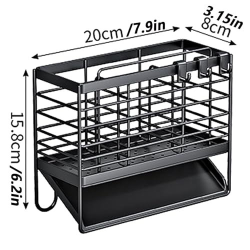 RAKSONIC Utensil Holder, Dish Drainer for Kitchen Counter,3 Compartments Stainless Steel Utensil Drying Rack,Kitchen Utensils Holder with Towel Bar,Self-Draining Tray Design(Black)