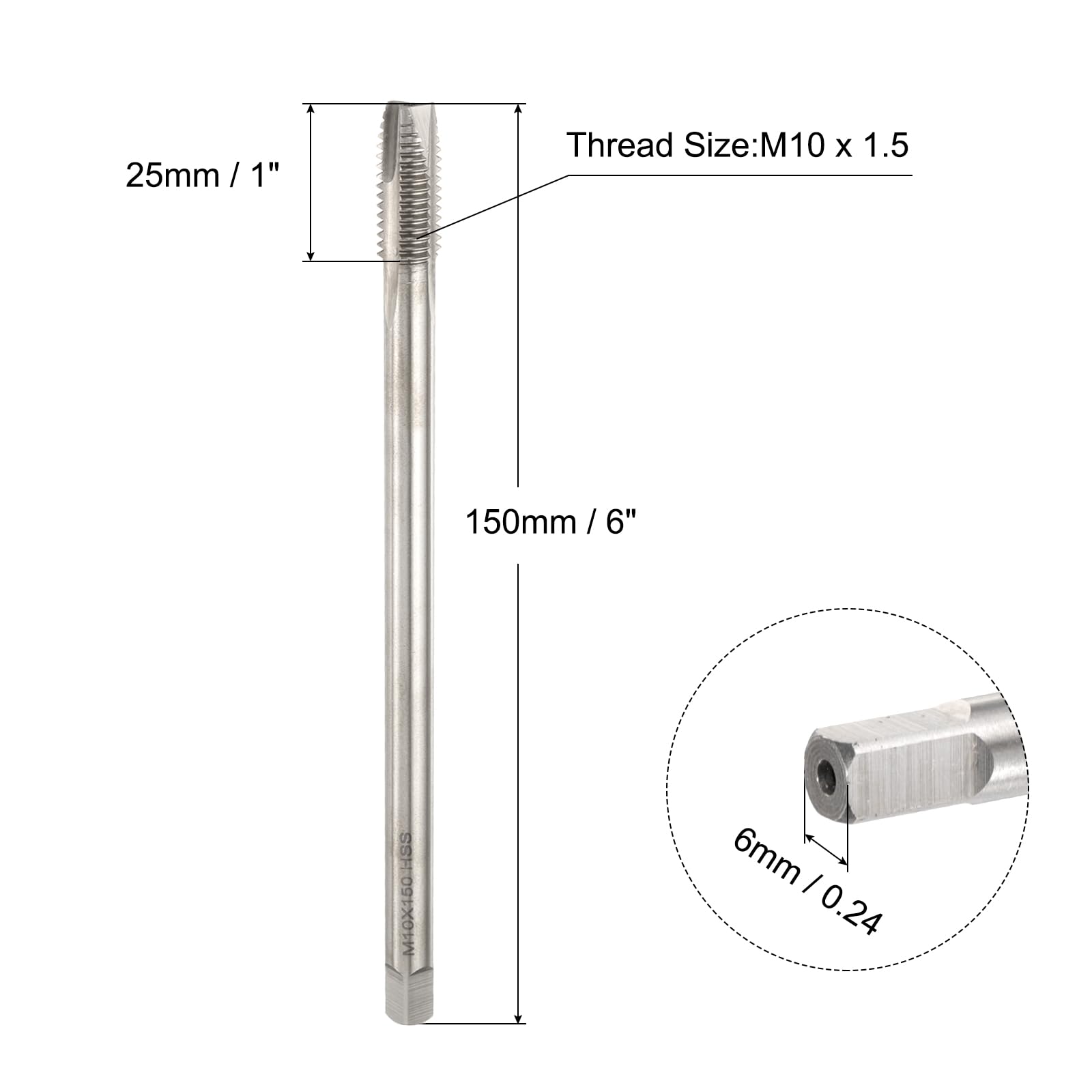 QUARKZMAN Maschio Filettato a Punta Elicoidale Metrica M10 x 1,5 H2, Utensile per Maschiatura Extra Lungo da 150 Mm (6"), Maschi per Macchine Acciaio Rapido