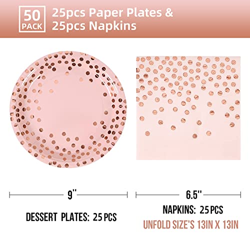 Cenlbj Pink And Rose Gold Paper Plates And Napkins-50Pcs-25 X 9" Disposable Paper Plates & 25 X 6.5 Napkins,Paper Plates And Napkins Party Supplies For Baby Showers,Birthdays,Weddings #TOP1