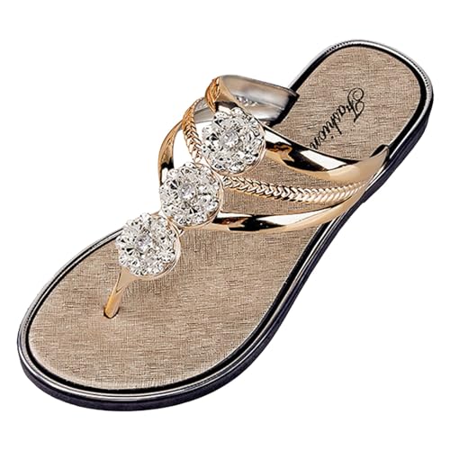 2026 - Pantuflas para mujer, suela suave, antideslizantes, resistentes al desgaste, planas, sandalias de playa para mujer, Gold, 36.5 EU