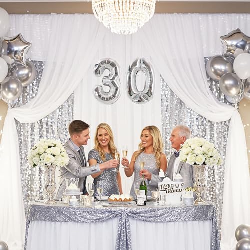 Image of TONIFUL 16 Inch 10 Pcs Fat Silver 0-9 Birthday Number Balloons | Small Custom Digital Mylar Foil Ballons for Birthday Baby Shower Graduation Anniversary 2027 New Year Eve Party Decorations