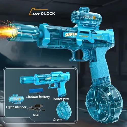 Image of Goyal's Holi Pichkari Electric Water Gun Rechargeable Automatic Water Blaster with Drum Tank Long Range 7-9m LED Lights USB Charging Outdoor Summer Toy for Kids Boys Girls
