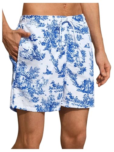 Verdusa Men's Hawaiian Tropical Beach Shorts Floral Shorts with Flap Pocket - Main Image