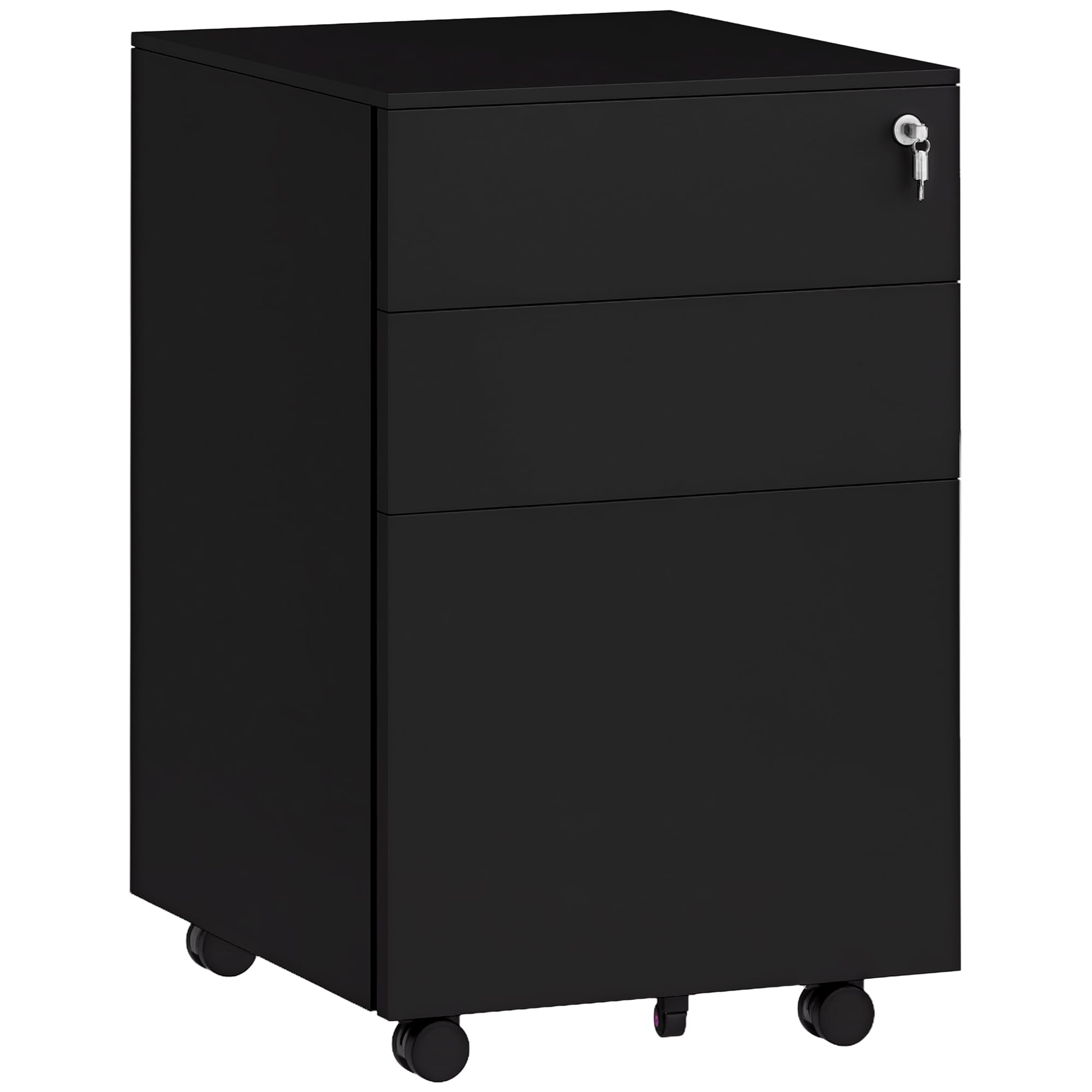 Vinsetto 3-Drawer Filing Cabinet - Lockable - Removable Pencil Tray - Steel - Black