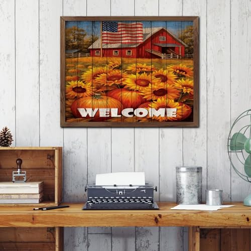 Cadre citrouille et tournesol d'automne 40x50 cm pour décoration murale de salon