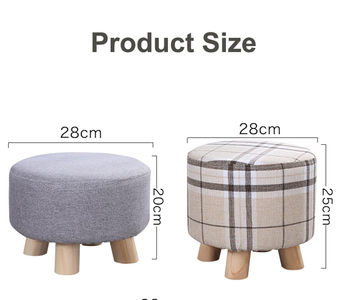 GGoty Holz-Fußhocker, Ottomanenhocker, runder Leinenstuhl, Hocker klein mit 4 Beinen, gepolstert für Schuhe mit Hocker, Wohnzimmer, Schlafzimmer (28 x 20 cm, beige)