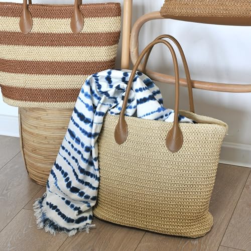 HOXIS Weekender Lightweight Synthetic Straw Shopper Tote Womens Shoulder Handbag3