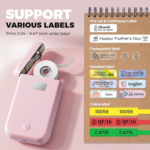 Image of Label Maker Machine with Tape, Label Makers with Multiple Templates, Mini Label Maker Widely Used in Home Office School Organization, Bluetooth Label Printer Easy to Use for Small Labels, Pink