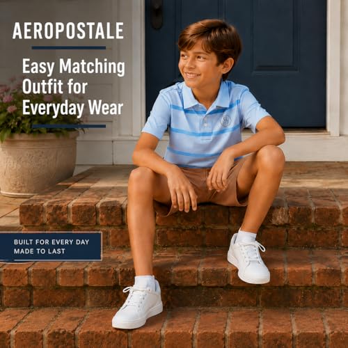 Image of AEROPOSTALE Boys Shorts Set 2 Piece Polo Shirt and Matching Shorts | Structured Collar, Two-Button Placket, Embroidered Logo Detail, Short Sleeve Design