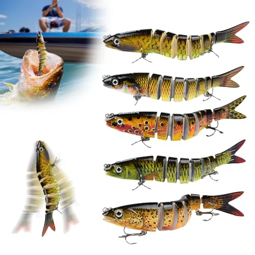 Bionic Fish Easy Catch Hooks Magic Noisy Wiggling and Vibrating Actions for More Bites Lifelike Fishing Lures for Bass Trout Walleye Crappie Strongest Dyneema Fiber Jointed Swimbaits (5PCS)