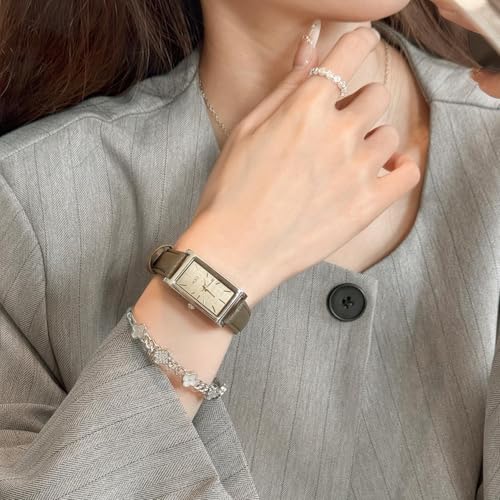 Image of Quartz Watch for Women, Lady Stylish Square Dress Watch with Leather Strap and Sapphire Crown