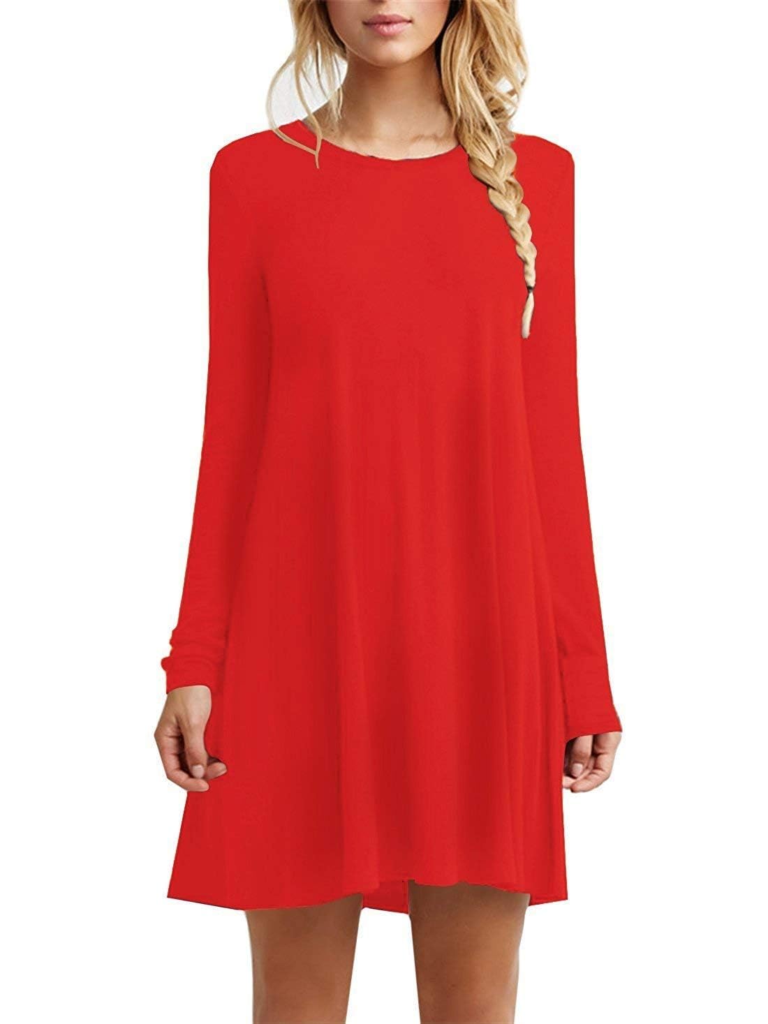TOPONSKY Women's Casual Plain Simple Loose Flowy Short-Sleeve T-Shirt Dress