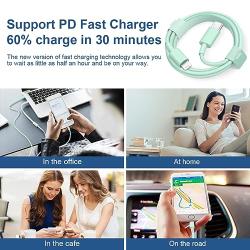 Image of iPhone Fast Charger Lightning Cable [MFi Certified] 2-Pack USB-C to Lightning Cable (6.6Ft) Fast Charging Compatible with iPhone14 /14 Plus /14 Pro /14 Pro Max /13 /13pro /12 /12 Pro /12 Pro,iPad(Green)