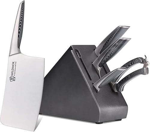 WILDMOK Set di 6 pezzi di coltelli da cucina asiatici in acciaio inox con manico in acciaio inox e ABS, set di posate perfetto da regalare