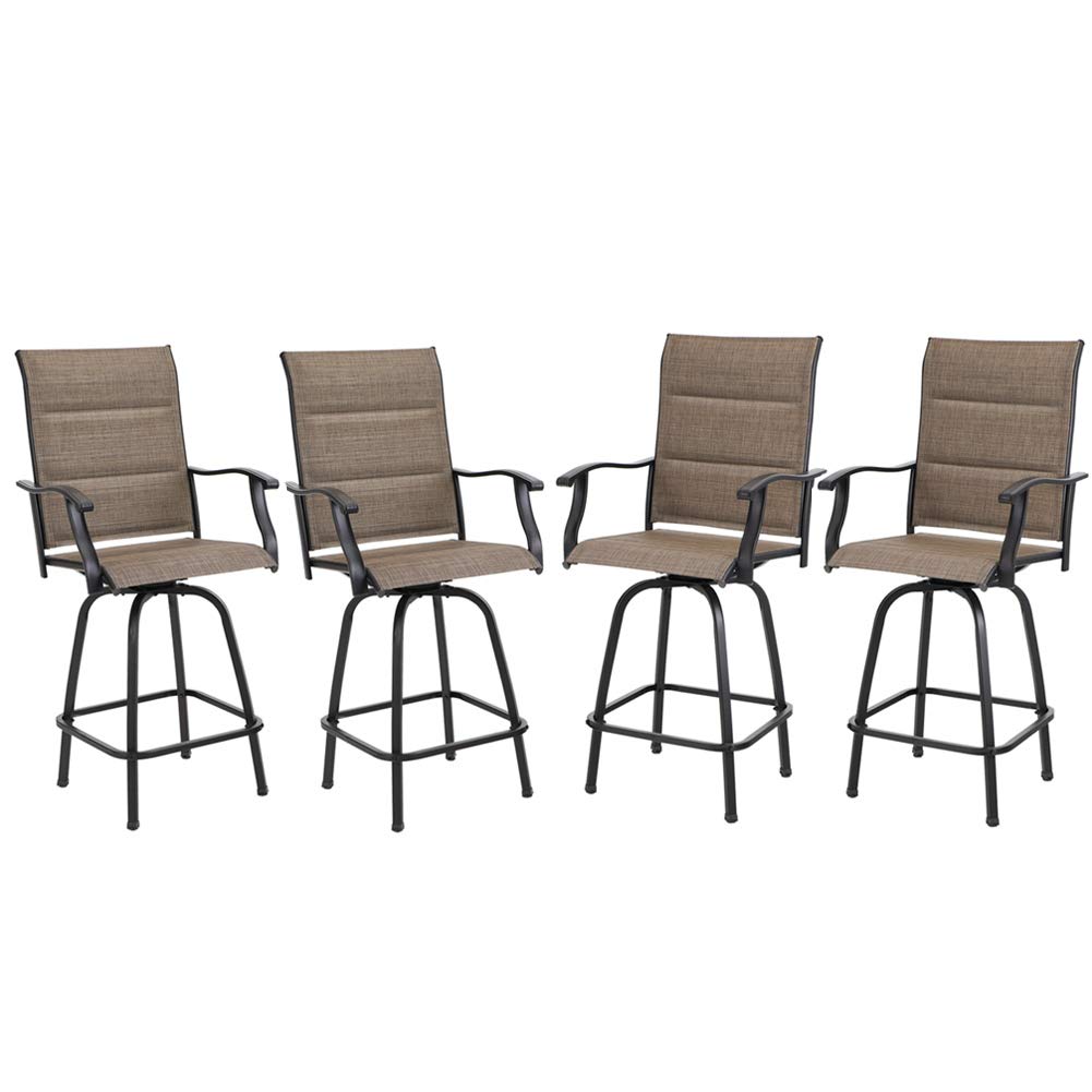 PHI VILLA Outdoor Patio Swivel Bar Stools Set of 4