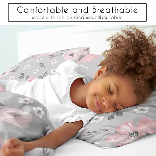 Image of Sweet Jojo Designs 2-Piece Twin Comforter Set (Grey Watercolor Floral) for Girls, Teen Kids Bedding, Bed in a Bag incl. Blanket & Pillow Sham (Shabby Chic, Rose Flower, Farmhouse, Bohemian, Polka Dot)