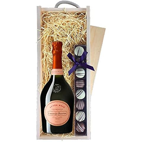 Laurent Perrier Rose Chamapgne 75cl & Champagne Truffles, Wooden Box Cover