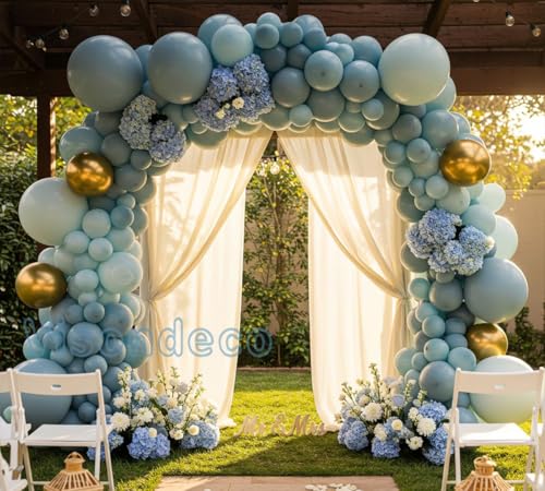 Image of Dusty Blue Balloon Arch Kit - Double-Stuffed Balloon Garland with Multiple Blue Shades, Pastel Teal for Baby Shower, Wedding, Birthday, Graduation and Gender Reveal Party Decorations