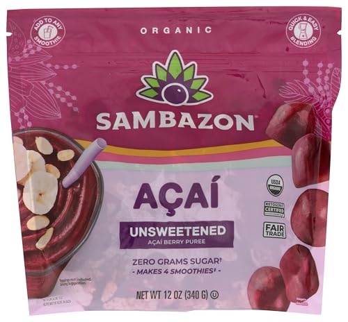 SAMBAZON Organic Unsweetened Acai Berry Puree Smoothie Cubes, 12 ...