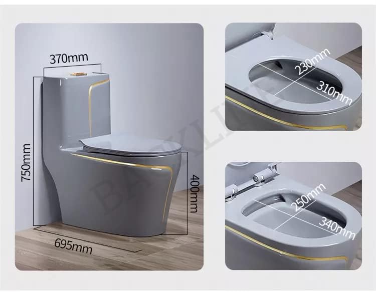 Image of Backline Siphonic 12 inch One-Piece Western Commode | Rimless Ceramic Toilet with Vacuum Flush Technology | S Trap 12 inch Outlet | Soft Close Seat | Luxury Bathroom Commode (Grey Glossy)