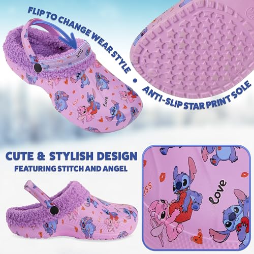 Image of Disney Stitch Clogs for Women Winter Fleece Lining Warm Slip On Sandals Outdoor Garden Shoes with Strap Gifts for Women