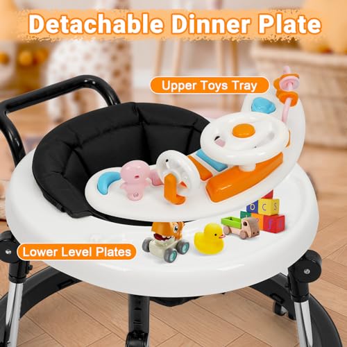 NVW Music and Lights Baby Walker Foldable with 9 Adjustable Heights, Baby Walker with Wheels Portable, Baby Walkers and Activity Center for Boys Girls Babies 7-18 Months (NEW-BLACK) - Image 3