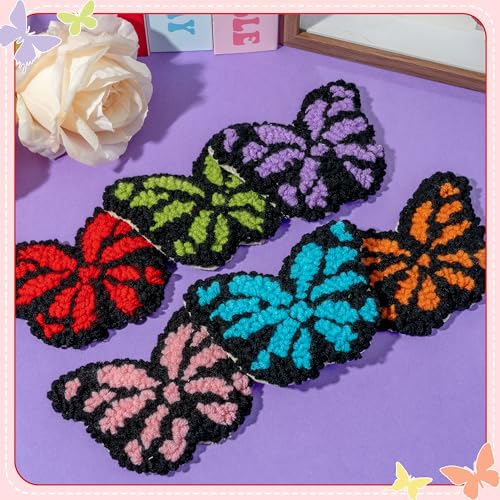Image of WATINC Butterfly Punch Needle Coaster Kit - 22Pcs Easy Art Work Decor Craft Supply for Beginners, DIY Set of 6 Butterflies Tufted Rug Pads with Adhesive Felt Yarns Embroidery Hoop Tools Instruction