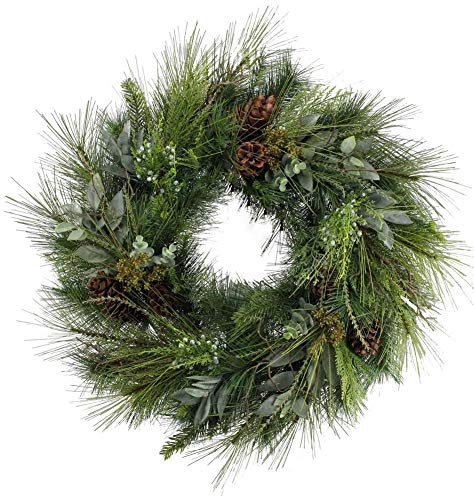 Vita Domi30" Deluxe Full Sugar Pine and Greens Wreath with Pinecones