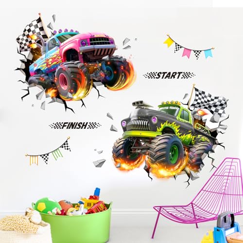 Vinilo decorativo 3D auto de carreras para pared infantil miniatura 3