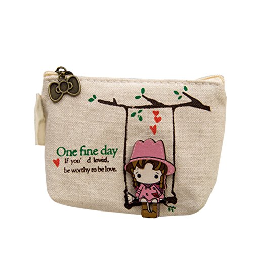 Cdet 1 monedero para mujer, diseño retro, con espejo, para guardar llaves, etc, beige, 11.5*2.8*8cm