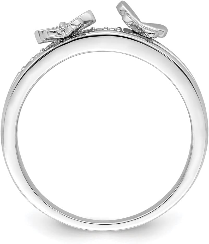 Diamond2Deal 925 Sterling Silver Rhodium plated Cubic Zirconia Butterflies Ring