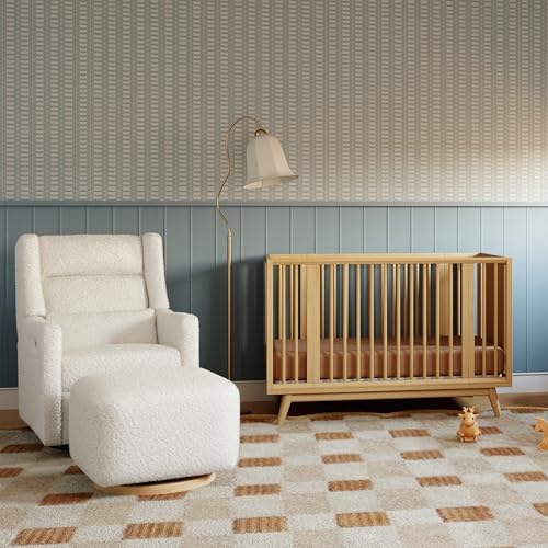 Image of Babyletto Kiwi Plus 270 Power Recliner Glider, Cream Shearling | GREENGUARD Certified Electronic Recliner & Swivel Glider w / Power Headrest, Lumbar Pillow, USB Port - For Feeding & Relaxing