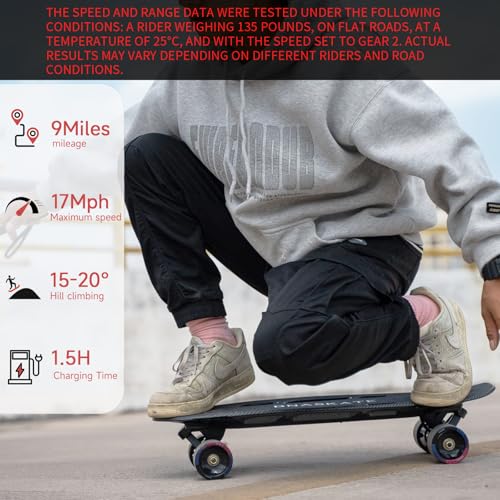 DNASKATE M2S/Pro Electric Skateboard with Remote, 17/22Mph Top Speed,9Miles Range,400/800W Hub-Motor, Skateboard for Adults &Teens (M2S(Single Motor))