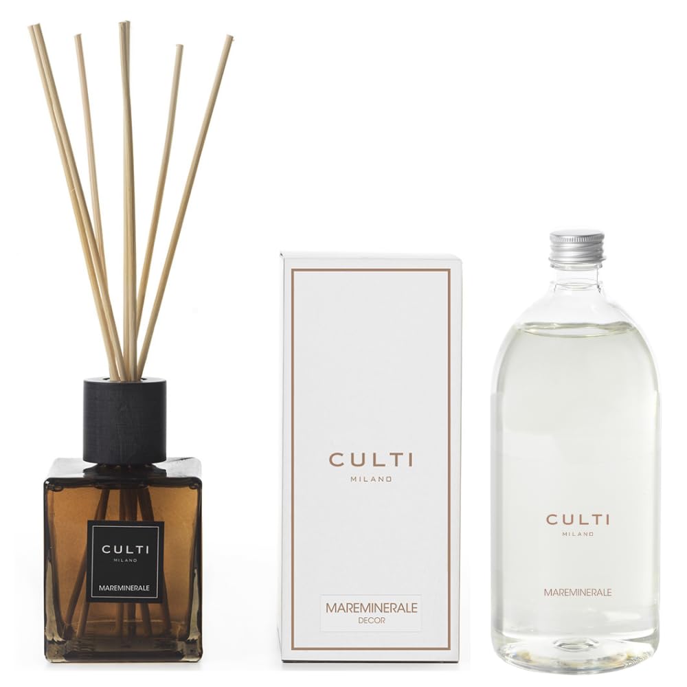 Duftstäbchen 500 ml Decor mit Nachfüllpackung 1000 ml – eleganter Raumduft – Culti Milano – Lebensdauer 6 Monate Abdeckung 30 m² – edles Design und hochwertiger Duft (Mareminerale)