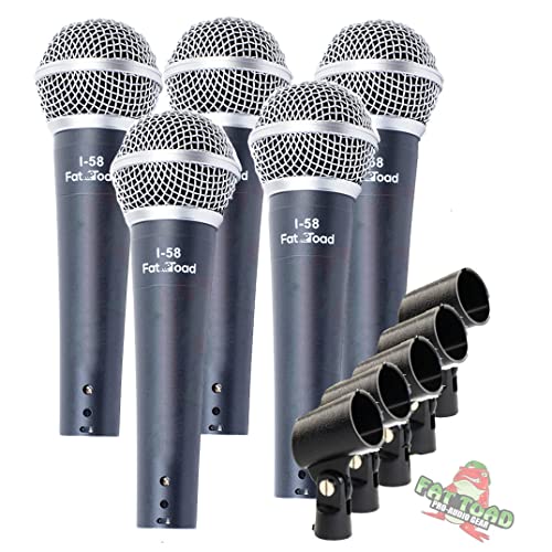 Fat Toad Vocal Microphones (Live ResponsePRO Edition) 5-Pack – Cardioid Dynamic Handheld Mics with Clips for Studio Recording, DJ Karaoke