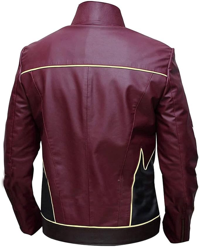 Flash Man Maroon Faux PU Casual Super Hero Leather Jacket2