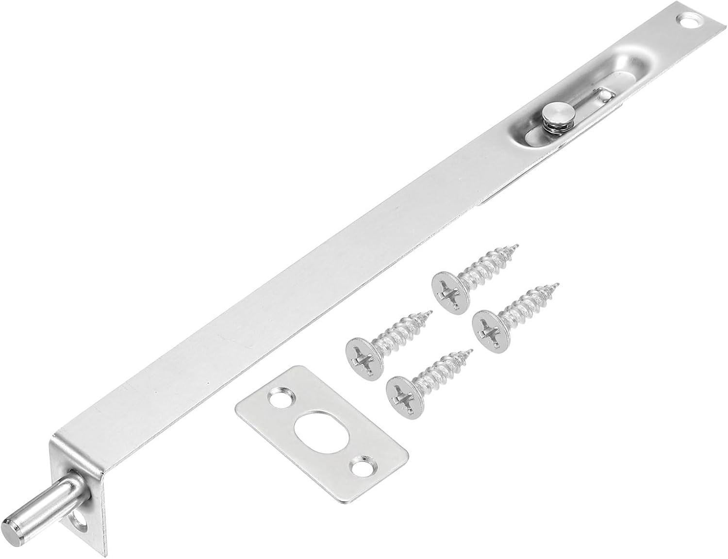 MECCANIXITY Flush Bolt 4.06 x 0.87 Inch Solid Brass Door Flush Bolt for Double Door Concealed Slide Lock Latch Stainless Steel for Wood Sliding Doors Cupboard Cabinet Silver， Pack of 1