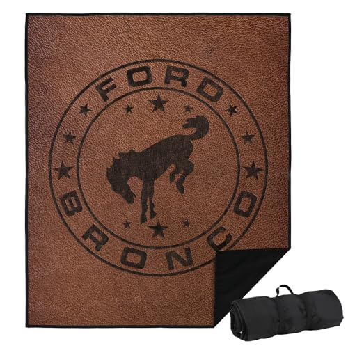 LOGOVISION Ford Picnic Outdoor Blanket 50x60 Vintage Bronco Leather Logo Foldable Blanket for Picnic Beach Camping Park Tailgate