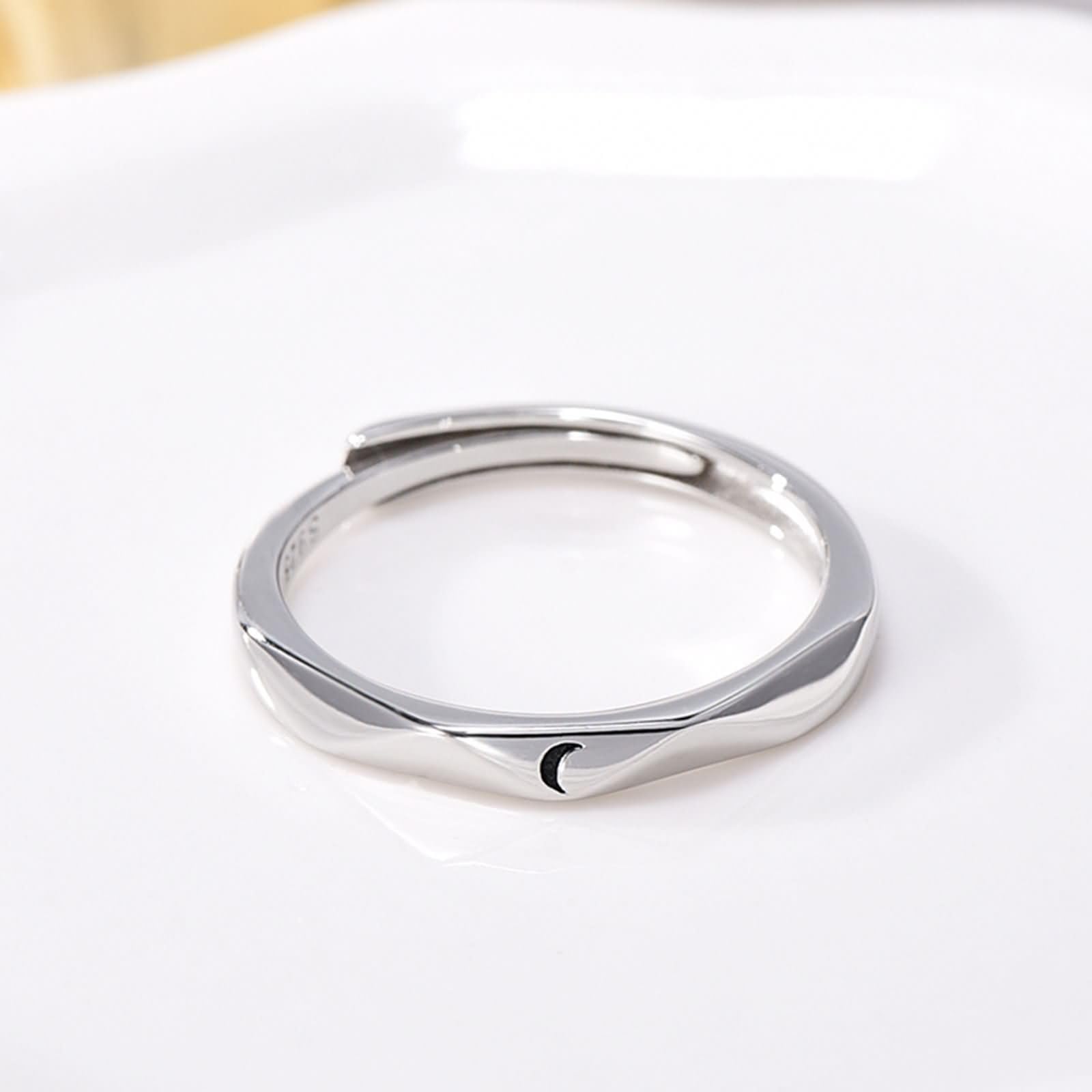 Anillo Plata de Ley Aniversario Pareja Grabado Personalizado, Sol y Luna, Anillos Mujer Plata Ajustables de Boda