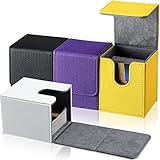 Yookeer 4 Pieces Leather Deck Card Boxes Cards Deck Game Box for Collectible Playing Card Box Compatible with MTG Commander(White, Black, Purple, Yellow,Vertical)