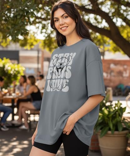 Image of SHODOX Women's Cotton Blend Oversized Drop Shoulder Printed T-Shirt | Soft, Breathable & Light Weight | Loose Fit Stylish Top for Girls with Premium Graphic Print