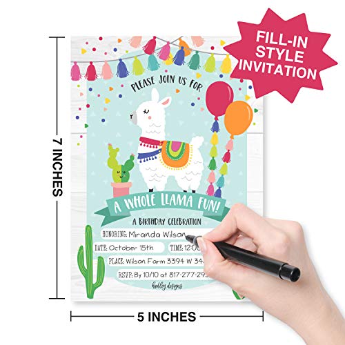 Image of Hadley Designs Kids Birthday Invitations For Boys and Girls Mexican Theme - 25 Llama Birthday Party Invitations For Boys, Fiesta Invites For Girls, Cute Alpaca Cactus Party Supplies, Made In USA