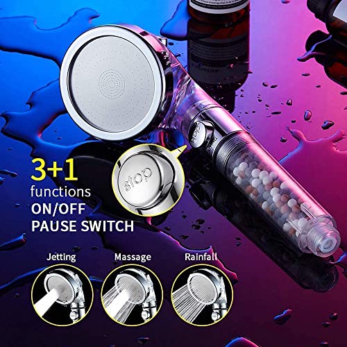 Kaiying Filtered Ionic Shower Head With On Off Switch, (Shower Head (Chrome & Transparent)+Bracket+Hose) & Shower Arm Diverter Valve For Handheld Showerhead And Fixed Spray Head, Chrome #TOP1