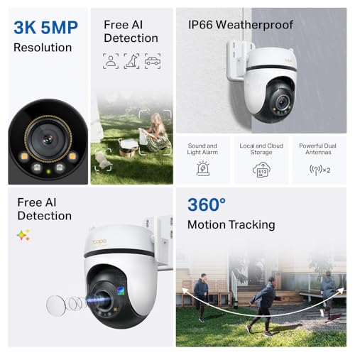 Image of Tapo C530WS 3K 5MP Outdoor Pan /Tilt Security Wi-Fi Camera|360 Motion Tracking|Free AI Detection-Person, Pet & Vehicle|Starlight Color Night Vision|Sound and Light Alarm