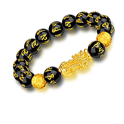 Feng Shui Black Obsidian Wealth Bracelet?Feng Shui Bracelet for Men/Women with Sagin Pixiu Character for Protection Can Bring Luck and Prosperity?Suitable for Any Occasion,Unisex
