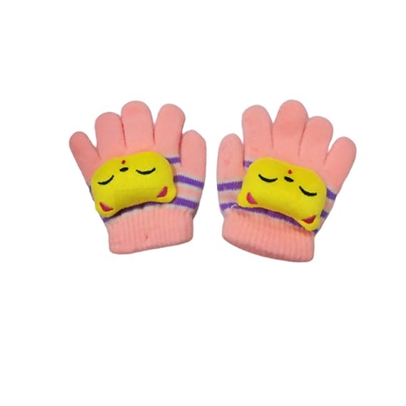 Magic 1Pair Acrylic Woolen Winter Gloves for Baby Girls & Baby Boys Toddler Cute Cat Design Gloves (Peach,1-3 Years Old)