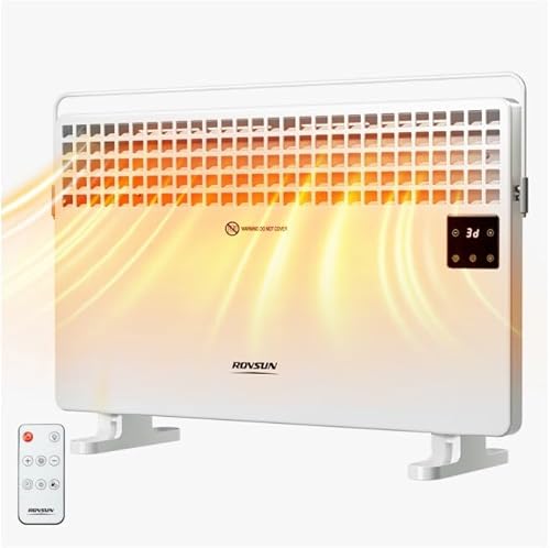 Miniatura 10 de ROVSUN Calentador de panel de 1500 W, calentador eléctrico independiente con toallero, 3 ajustes de calefacción y control de perilla, para uso en