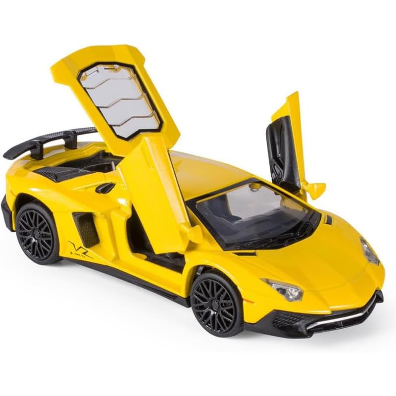 Image of Kids Model 1:32 LP750 Die Cast Metal Car Pull Back Action Opening Doors with Realistic Engine Sound Lights Toy Car Gift for Boys - Yellow