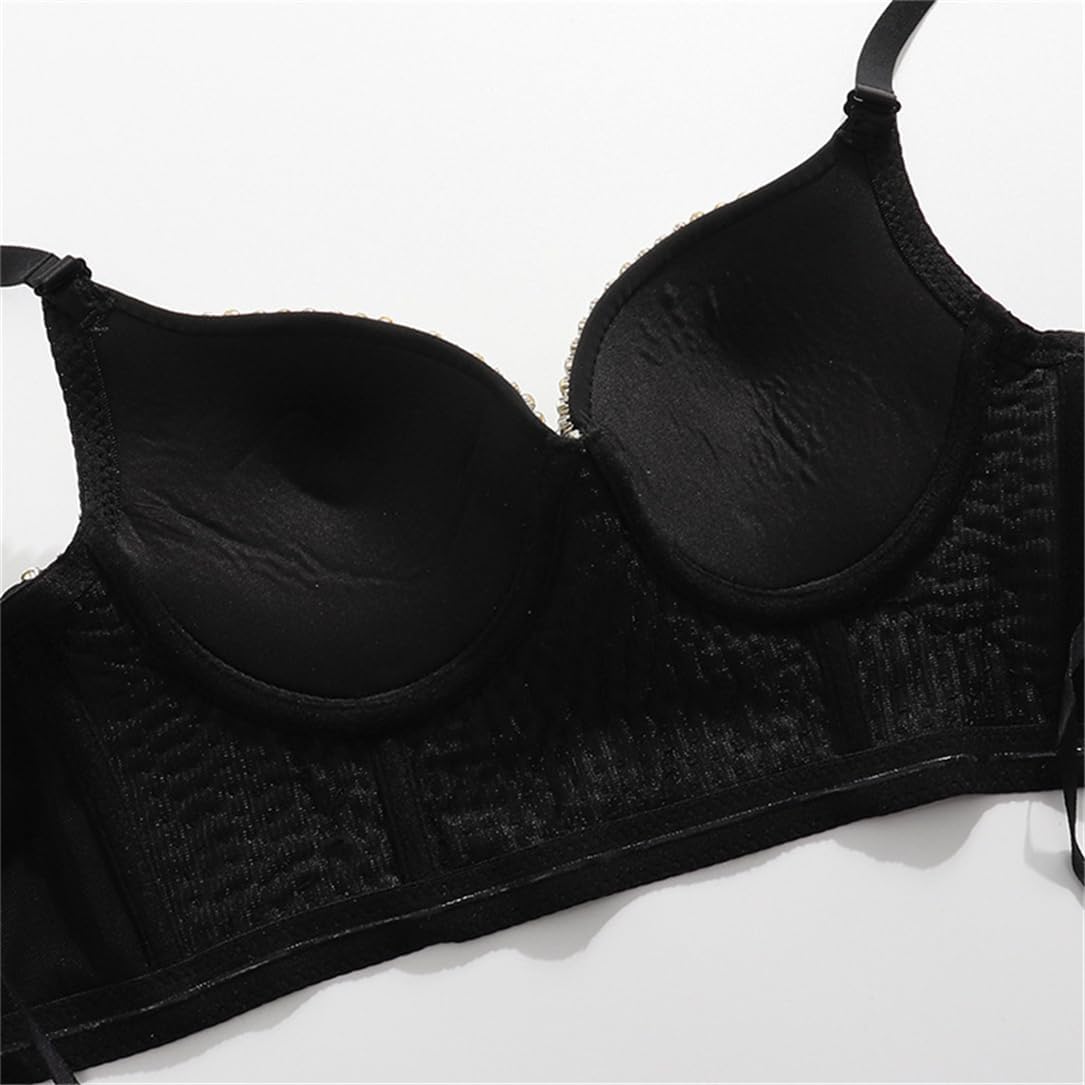 Adhdyuud Women Sexy Push Up Bra Bras Diamond Sequined Underwear Bralette Y2k Short Tops Corset